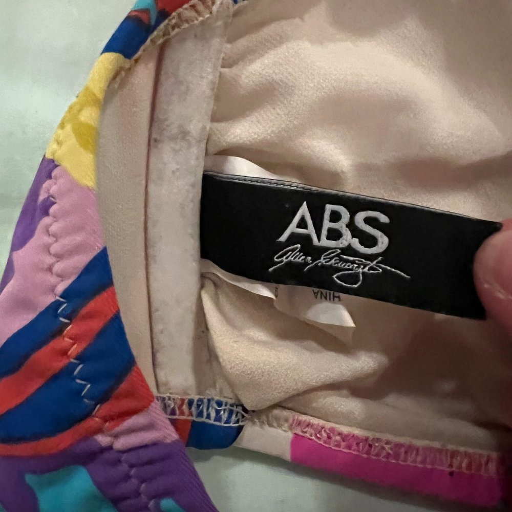 EUC ABS Colorful Abstract Print Bandeau Top with Leather Accent Sz 6 - Picture 6 of 7